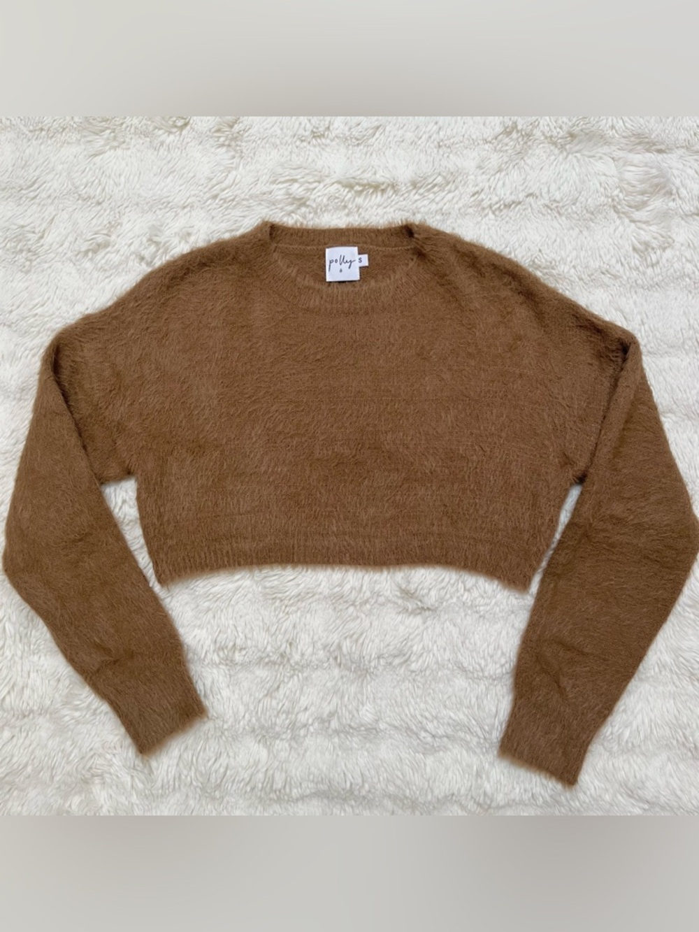 Princess Polly Brown Wool Fuzzy Cropped Long Sleeve Sweater